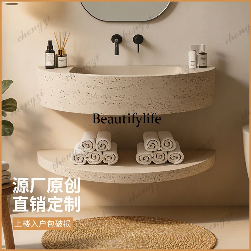 Z138 modern travertine bathroom cabinet integrated wall-mounted toilet wash basin designer artistic personalized washstand