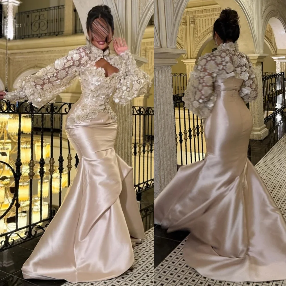

Customized Sizes Available Charmeuse Sequined Pleat Trumpet High CollarLong Dresses Bespoke Occasion Elegant