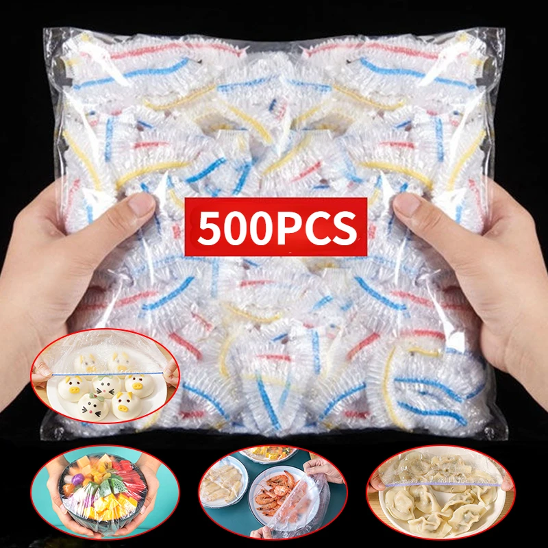 100//300/500pcs Colorful Saran Wrap Disposable Food Cover  Food Grade Fruit Fresh-keeping Plastic Bag Kitchen Accessories