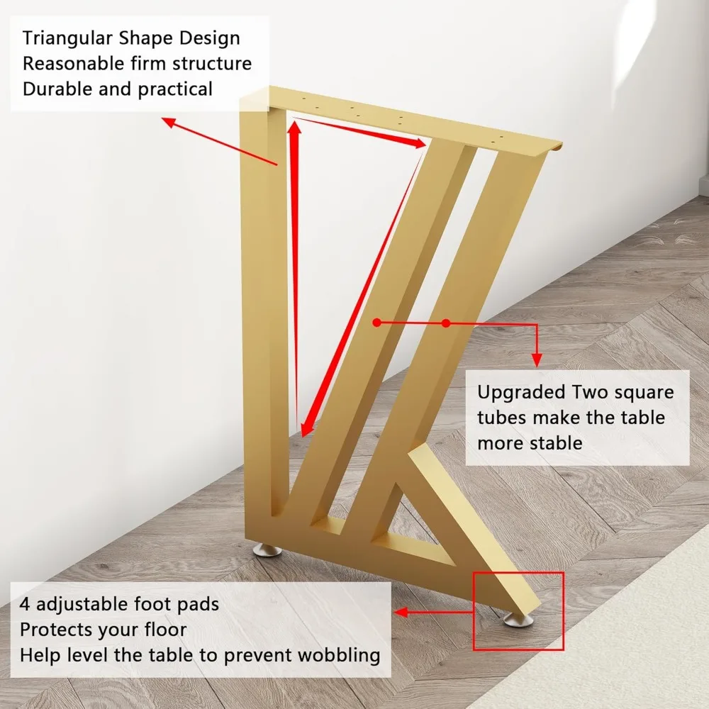 Pieds de table Pieds de bureau en métal Table basse moderne industrielle dorée Pieds de meubles de salle à manger modernes en fonte en forme de K H28''xW18'' (2 pièces