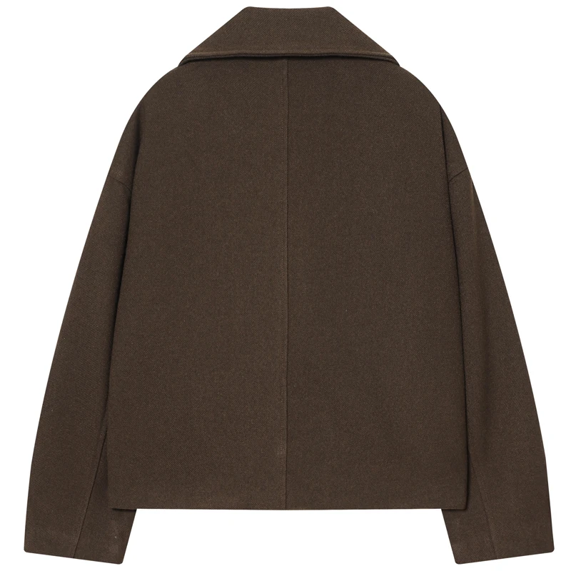 HXAO Mode Tweed Bruine Jas Dames Winterjas 2025 Crop Lange Mouw Jassen Chique Elegante Double-Breasted Anorak Outerwears