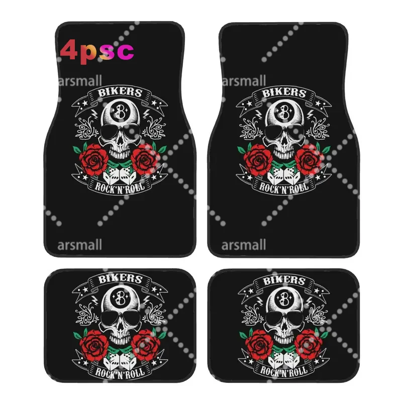 Rock Skull Rockabilly Bikers Rockers 4PCS Crystal Velvet Car Floor Mats Set Universal Front Rear Foot Mats Car Protection Mat