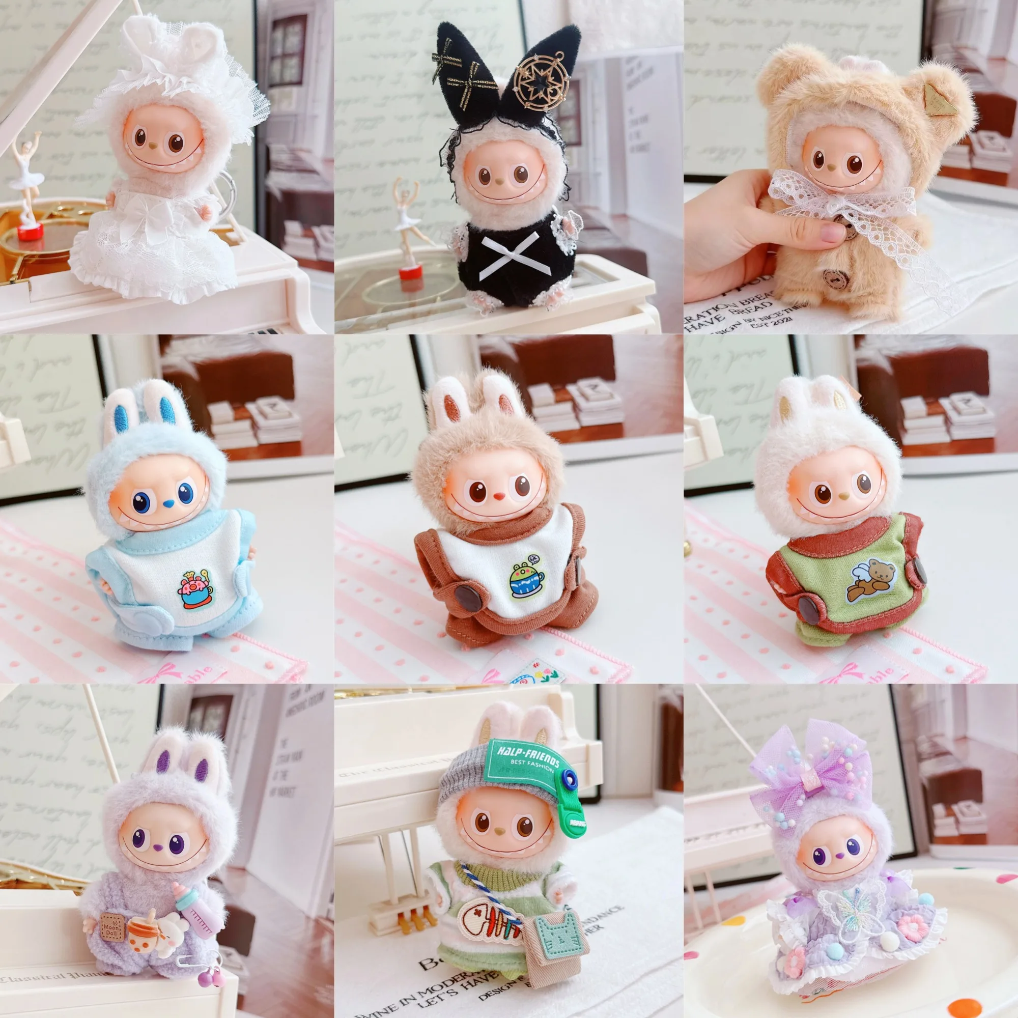 

For 10cm 4th Gen Mini Labubu Pin for Love Series Baby Clothes Purple Bottle Carrier Suspender Pant 10cm Labubu 4.0 Doll Clothes