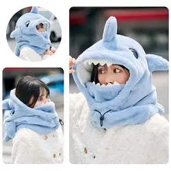 Winter Warm Ski Helmet Cover Comfortable Soft Fleece Skiing Head Warmer Cartoon Cute Cartoon Shark Decorative Helmet Cover Hat