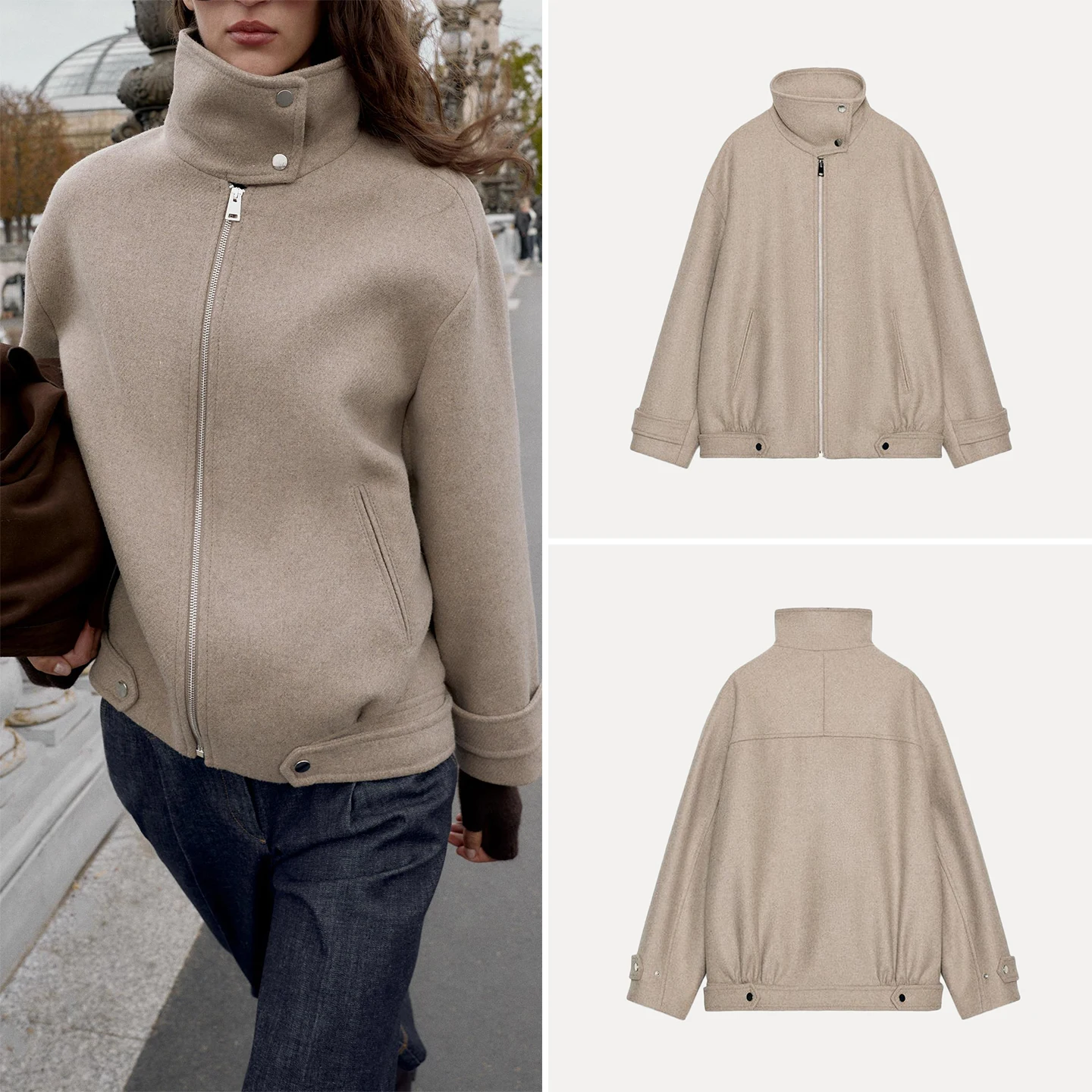 

Z Women's Pilot Jaet Stand Collar Simple Faion Outerwear Long Sve Zipper Closure Stand Fit Ladies' Coat