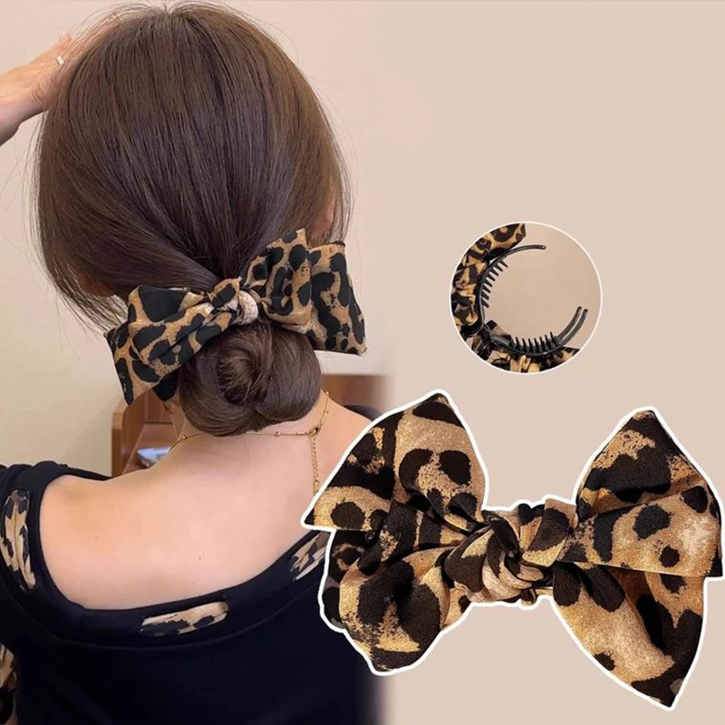 Vintage Leopard Print Bow Premium Hair Grab Sexy Hair Accessory Meatball Head Grab Clip Suitable For Women To Wear Head Flower