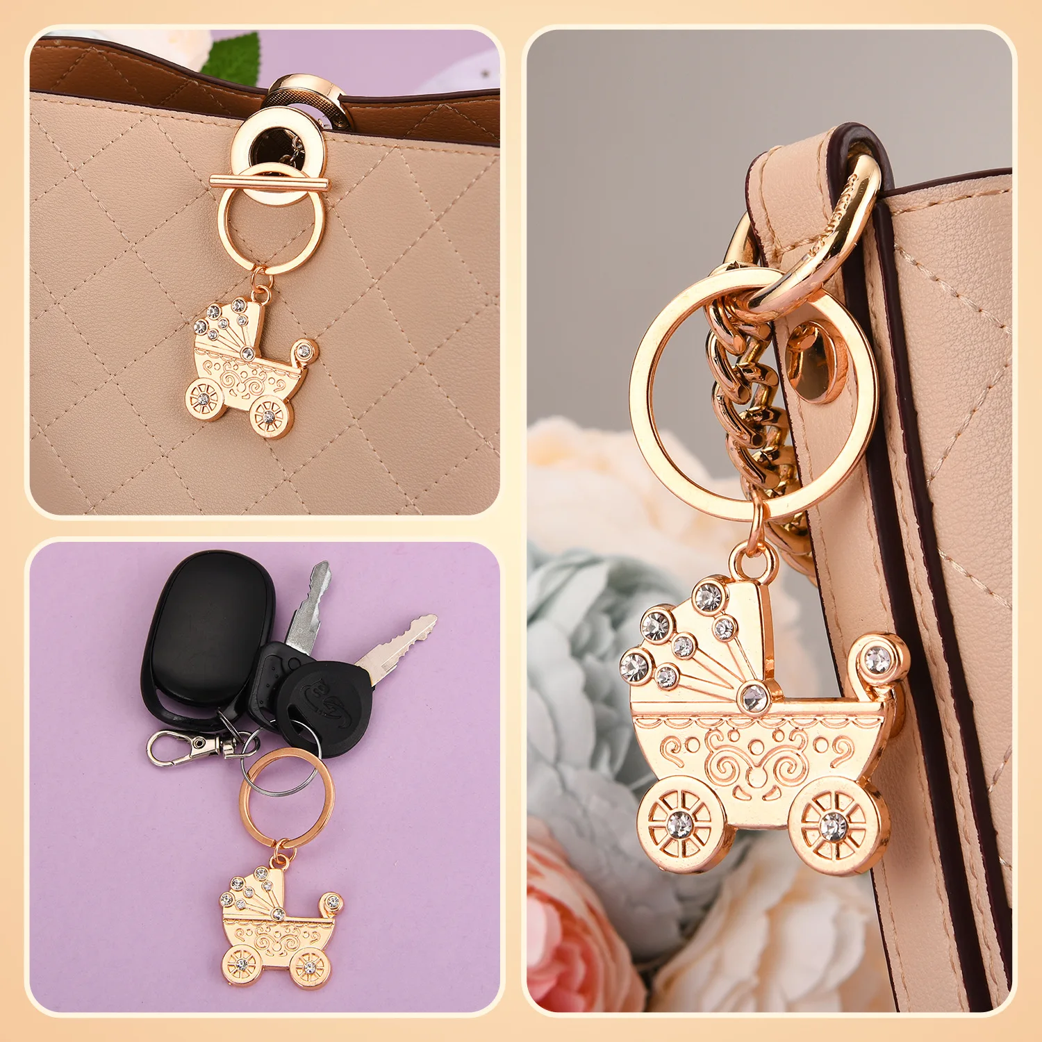 5pcs Gold Carriage Bottle Opener Key Chain Baby Shower Gender Reveal Party Kids Birthday Supplies Return Gift Home Decorations