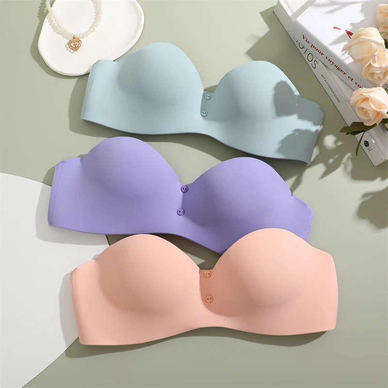 Damskie bezszwowe biustonosze Push-UP Bezprzewodowy Bralet Seksowna Oddychająca Bielizna Miękkie Wyjmowane Ramiączka Biustonosze Bez Ramiączek i Bez Pleców