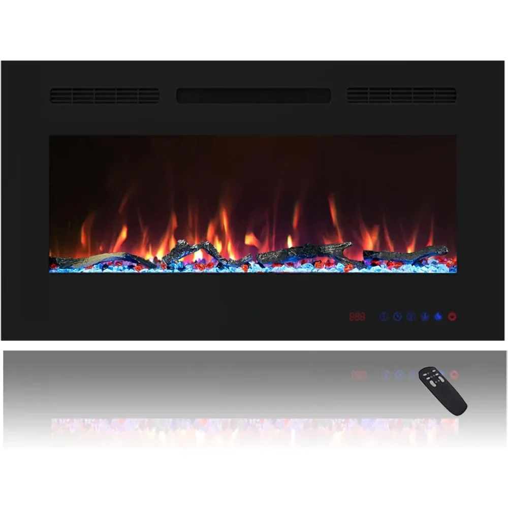 30 inch Wall Mounted &Recessed in Wall Electric Fireplace with Heater, Linear Wall Fireplace w/Thermostat, Adjustable F