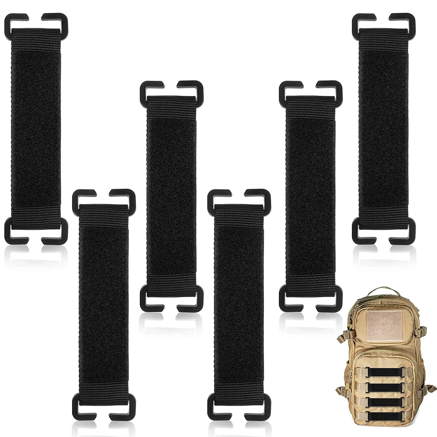 6 Pcs Molle Patches Hook and Loop Tactical Patches Panel Display Black Molle Accessories Strips Attachment for Badges Backpack