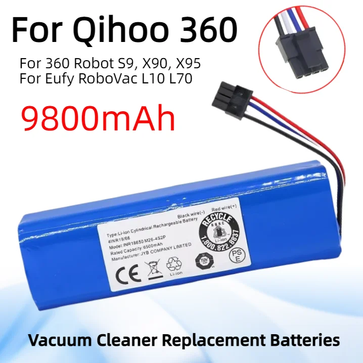 14.4V 5200mAh 4S2P Battery - Perfect Fit for Eufy Robovac L70 L10 Hybrid T2190 & Qihoo 360 S9 X95 X90 Robot Vacuums