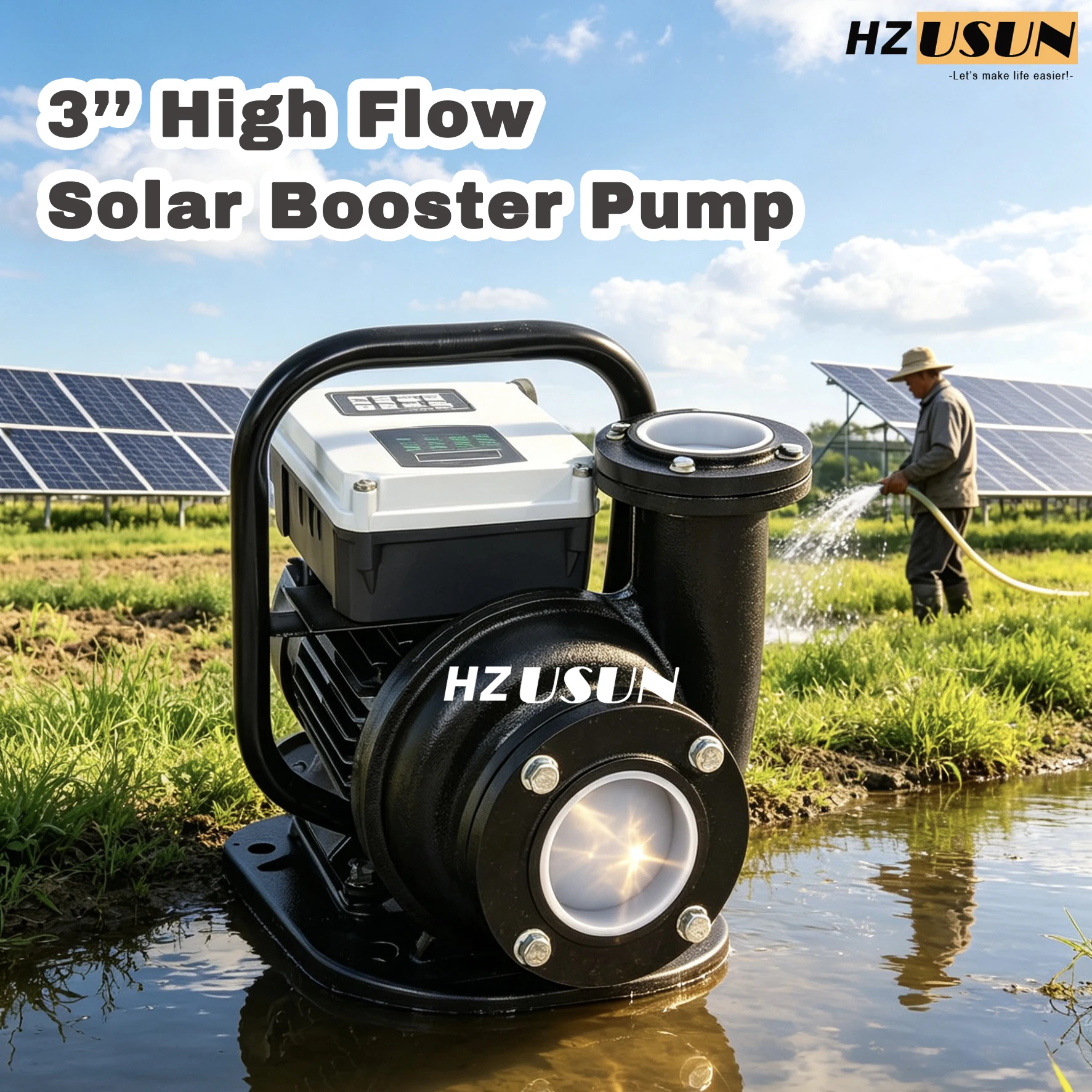 

2HP 150V DC Solar Powered Off Grid Water Transfer Pump Farming Irrigation 30000LPH HIgh Fllow Portable Solar Booster Pump Set