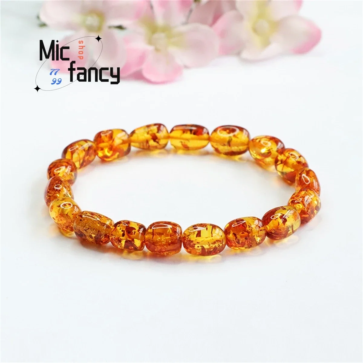 

Natural Amber Bracelet Pearl Shaped Full Flower Fine Jewelry Retro Style Men's Women's Boutique Simple Magnificent Holiday Gift