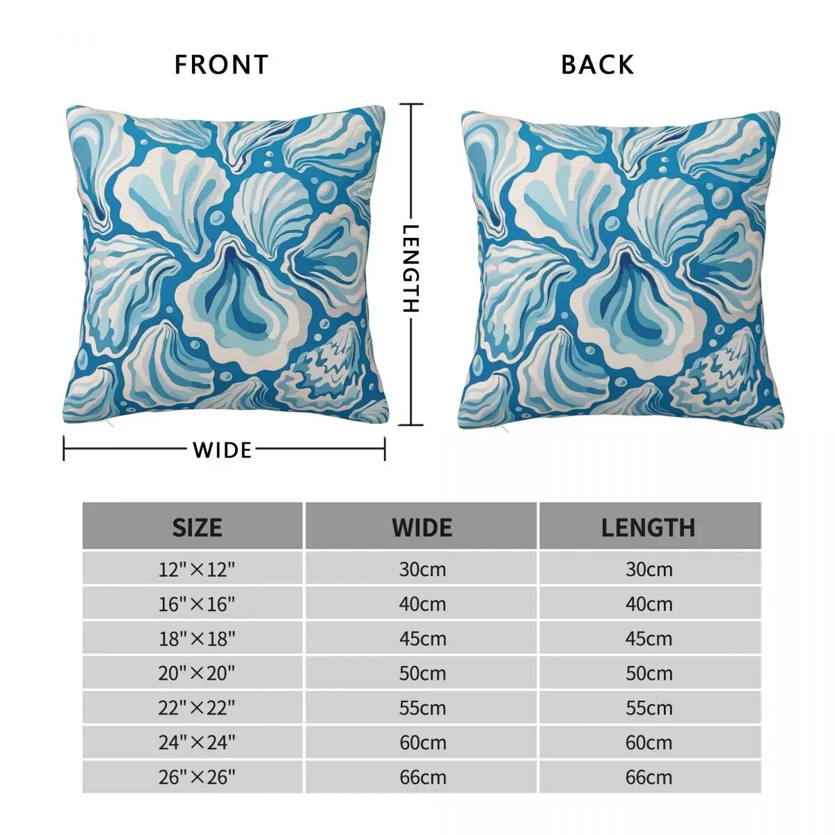 Cute Blue Oyster Shell Square Pillowcase Polyester Linen Velvet Creative Zip Decorative Car Cushion Cover