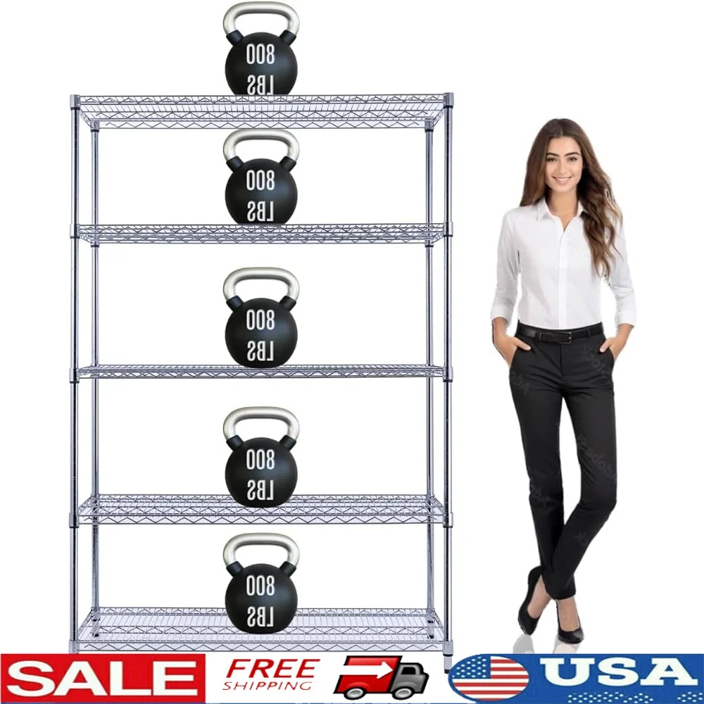 

Heavy Duty Chrome 5-Tier Wire Shelving Rack Adjustable NSF Storage Unit Garage Home Commercial Use 4000 lbs Capacity