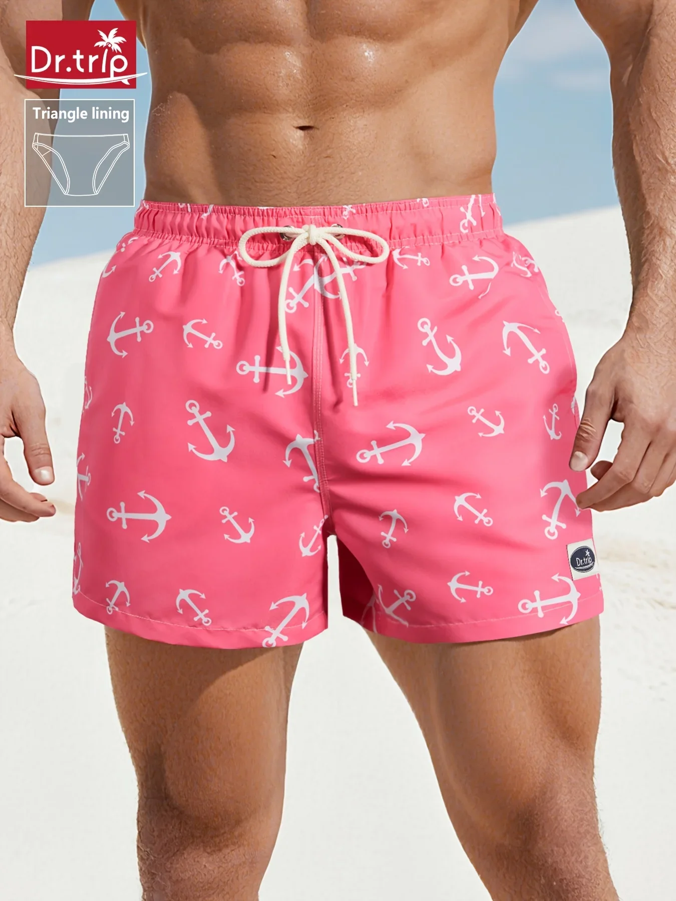 Men Flamingo Tropical Fruit Leaf Print Swim Trunks Quick Dry Drawstring Elastic Waist Pocket Beach Shorts Summer Hawaii Board