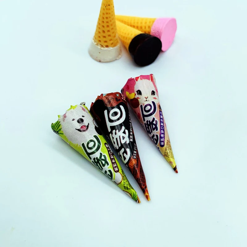 3Pcs Dollhouse Mini Ice Cream Cone Dollhouse Simulation Dessert 1/12 Dolls House Kitchen Food Decorations