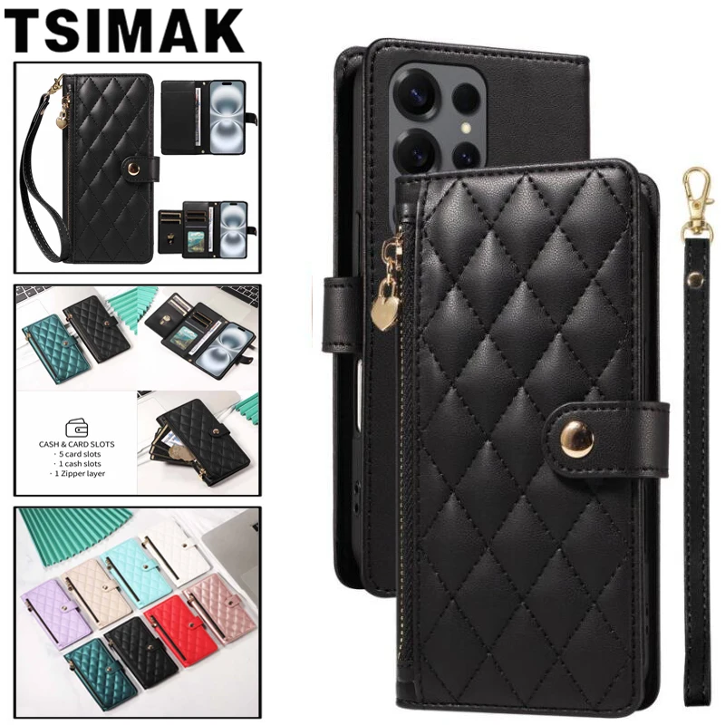 Ledertasche für Samsung Galaxy S25 Ultra S24 Plus S23 S22 S21 FE S20 S10 + S25 Rand Abdeckung Reißverschluss Flip Wallet Karte schützen Coque