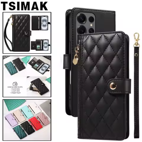 Leather Case For Samsung Galaxy S25 Ultra S24 Plus S23 S22 S21 FE S20 S10 + S25 Edge Cover Zipper Flip Wallet Card Protect Coque