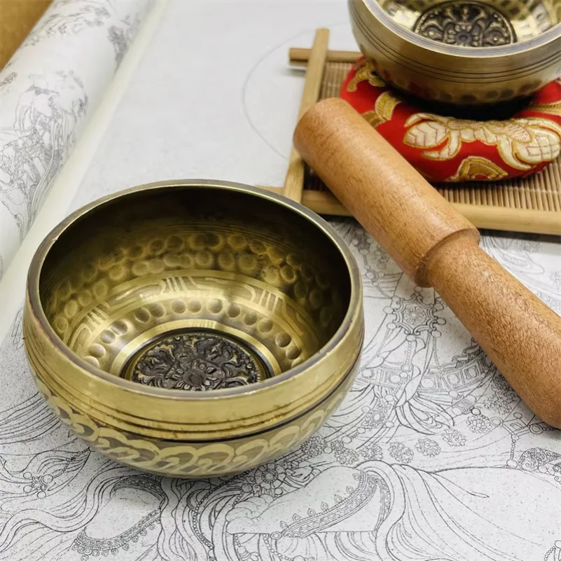 Tibetan Brass Singing Bowl, Yoga Meditation Bowl for Sound Healing Stress Relief, Buddha Mindfulness Bowl Handmade Instrument view 6