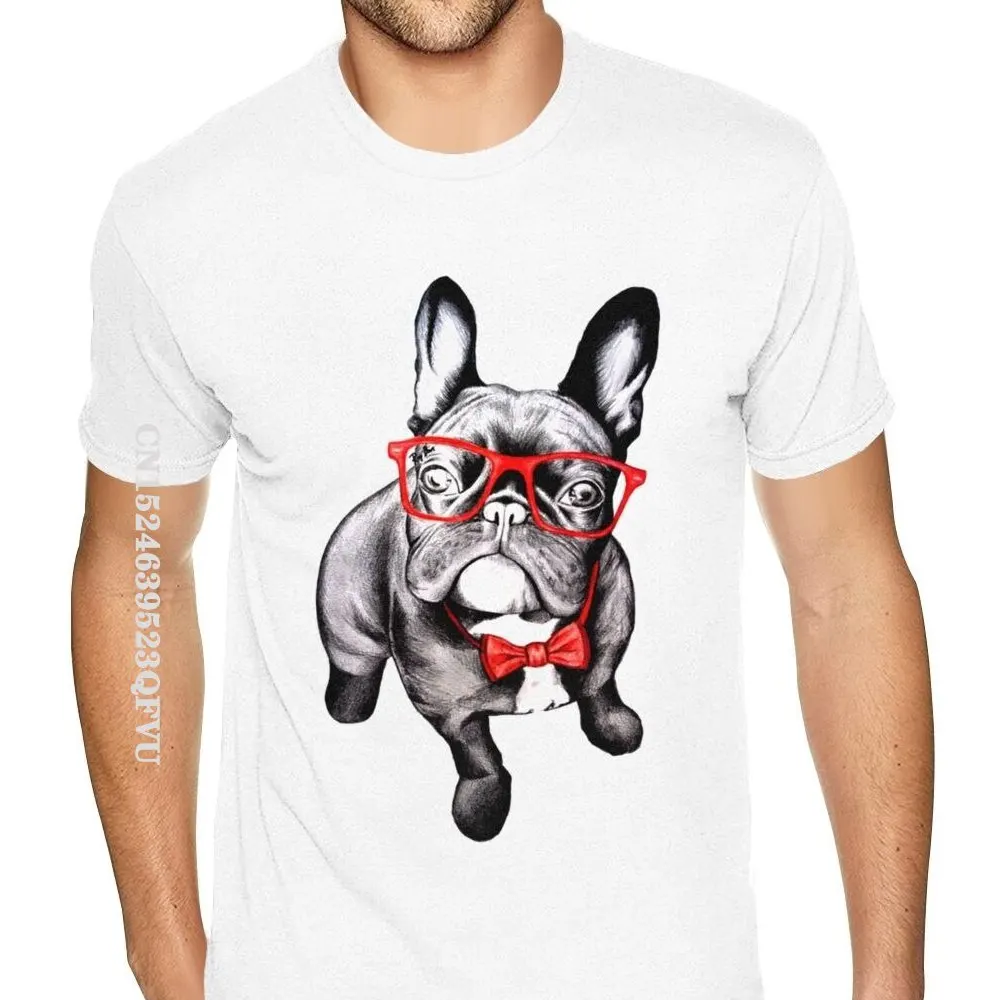 Yellow French Bulldog With Bow Tees Shirts Men Personalized Gothic Style Anime Tshirt Retro Cotton Crew Tee