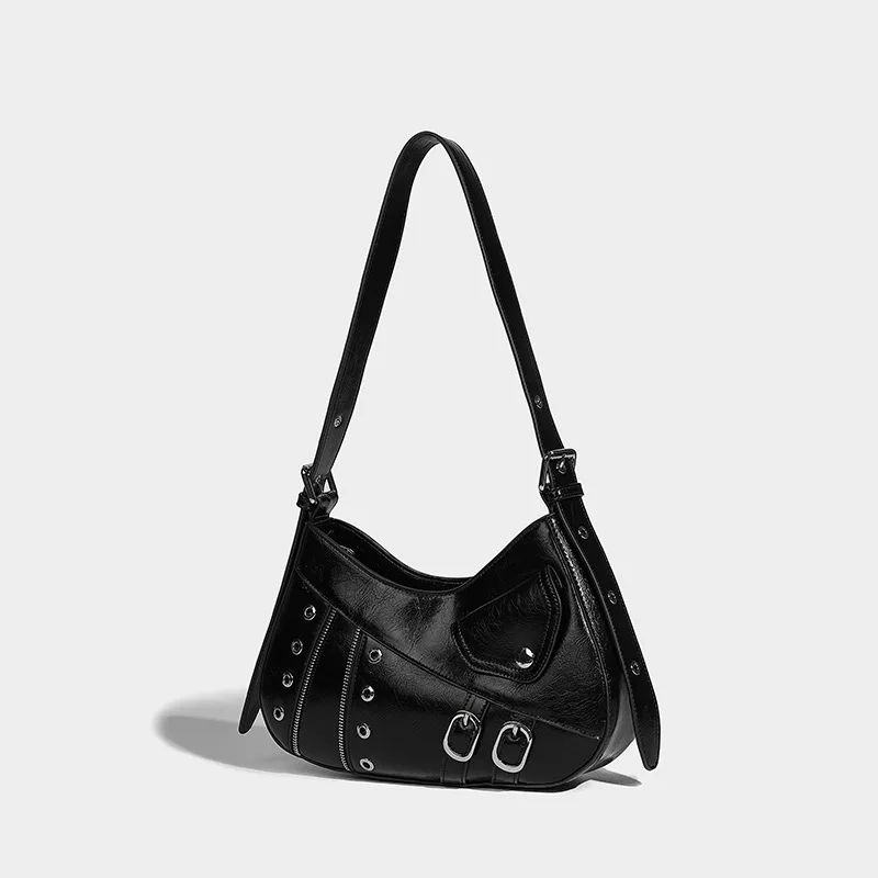 Y2k Fashion Office Lady Crossbody Bag Pu Leather Punk Simple Handbags Women Vintage All Match Chic Shoulder Bags Luxury Design