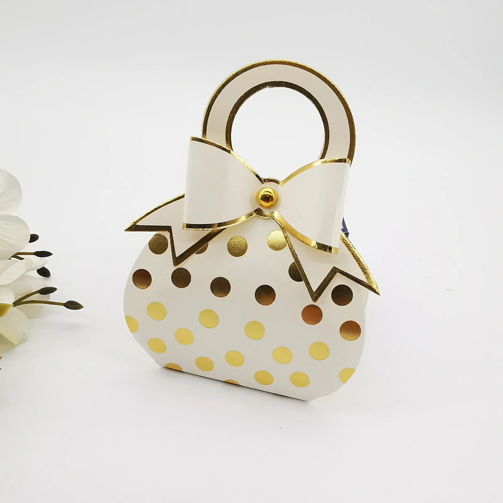 50 قطعة صندوق حلوى الزفاف الإبداعية المحمولة البولكا نقطة كاندي صندوق الجدول الحلوى القوس صندوق ورقي 6.5x3.5x13 سنتيمتر