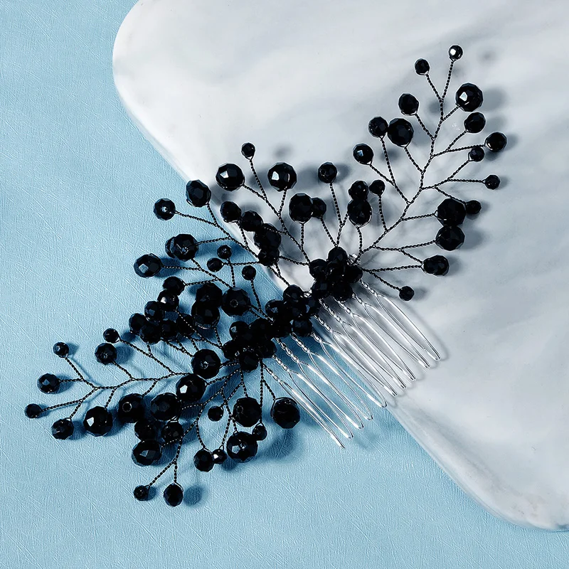 Simple Black Crystal Women Hair Combs Bridal Hair Accessories Wedding Hair Jewelry Bridal Head Decoration Hair Ornament