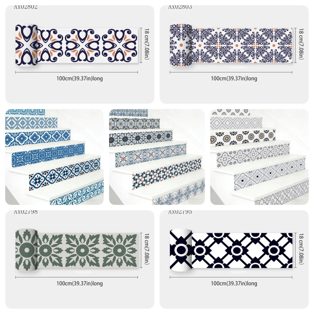 

6/13 pcs Vintage Moroccan Tile Stair Riser Sticker Waterproof Removable Peel and Stick Decal for Staircase Step Staircase Decor