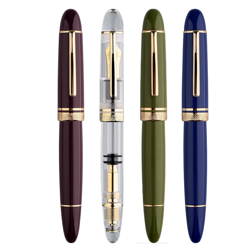 MAJOHN P140 Transparent Acrylic Piston Fountain Pen Bock NO.8 F/M Nib Large Ink Capacity Luxury Demonstrator Pen for Writing