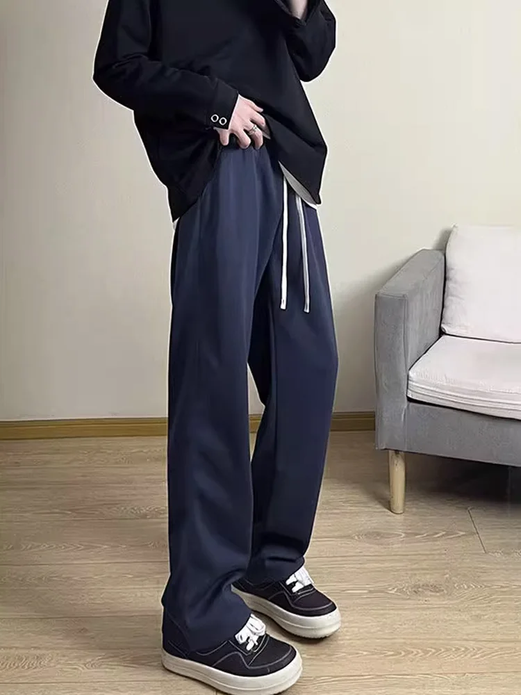 

American Sle Fce Lined Trousers Men's Autumn Winter Straight Leg Casual Long Pants Dra High End Feel Spor Loose Fit