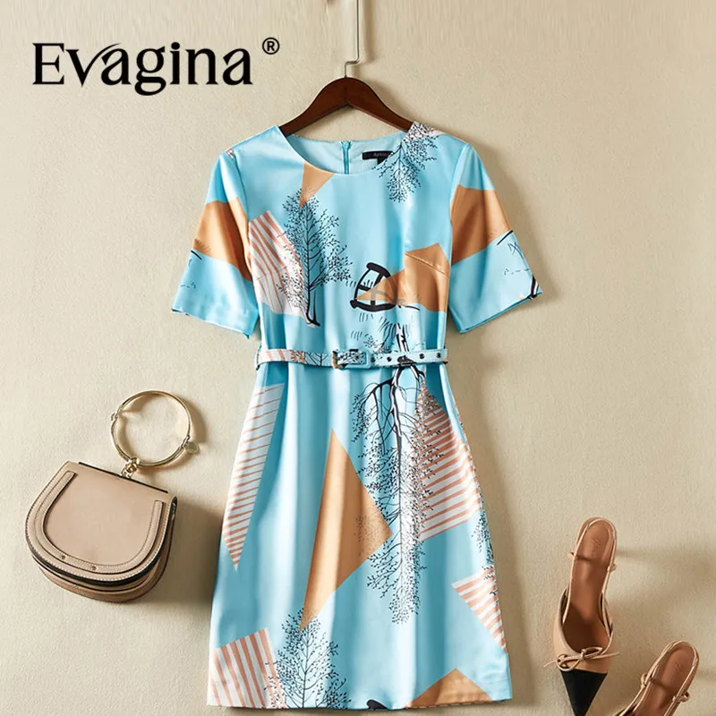 

Evagina Printing Lace-UP Short-Sleeved Mini Dress 2024 Spring Summer New Women's Streetwear Sky Blue A-Line Dresses