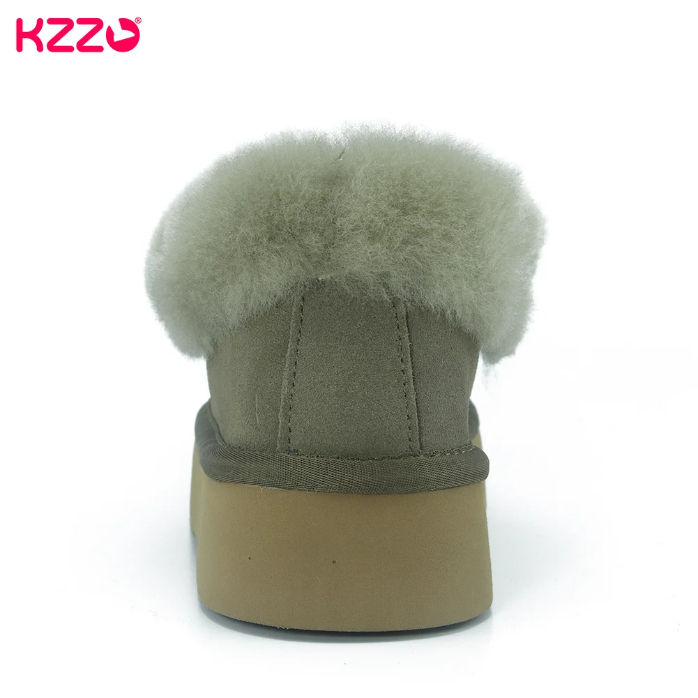 KZZO Fashion Winter Ultra Mini Women Platform Snow Boots Sheepskin Natural Wool Fur Shallow Casual Ankle Warm Shoes Thick sole