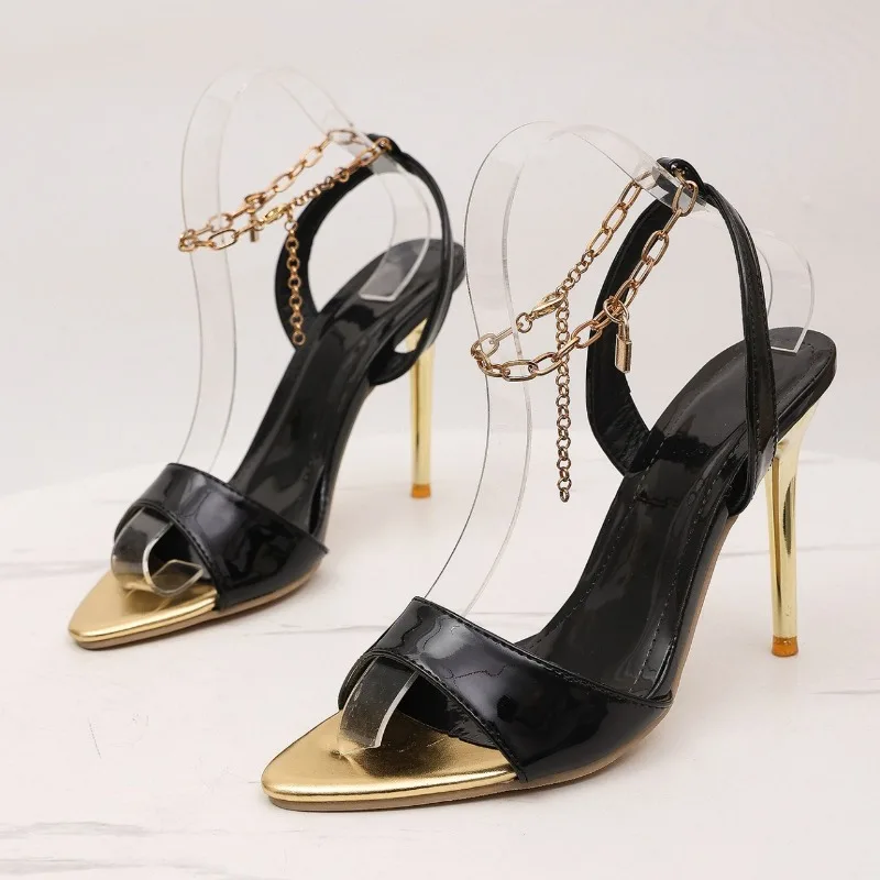 Sommer Damen High Heels mit Offener Spitze, Sexy Ultra Hohe Absätze, Elegante Partyschuhe mit Schnallenverschluss, Hochwertige Spitze Schuhe für Frauen