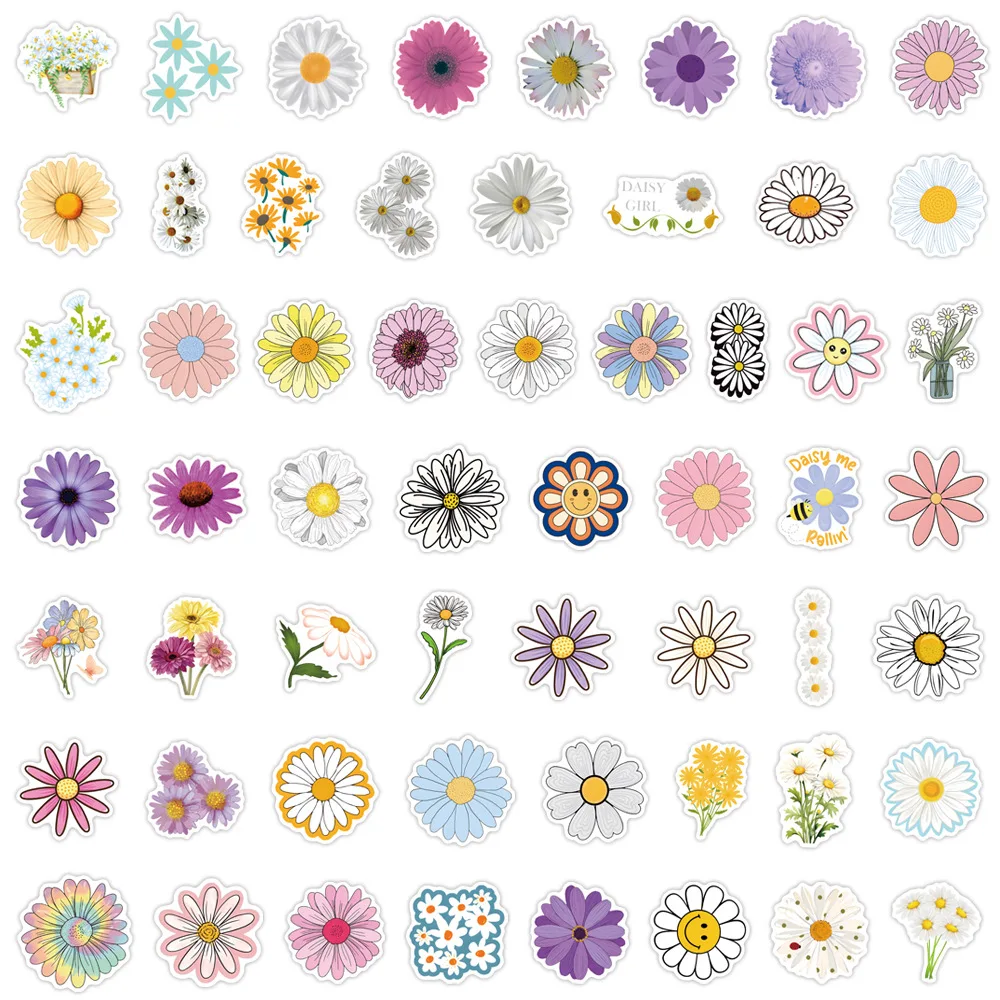 55/110PCS Cartoon Daisy Flowers Graffiti Decorative Stickers Fun Creative Decorative Wardrobe Bookshelf Guitar Bicycle Decal