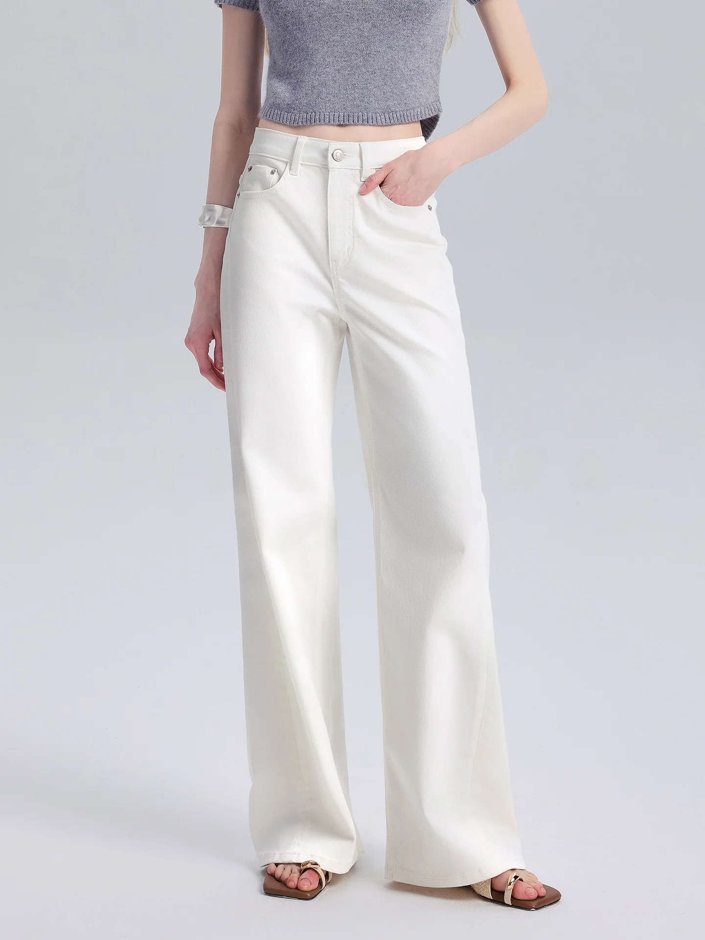 TTH WAWA Jeans de mezclilla de cintura alta y pierna ancha para mujer, que cambian de color, de ajuste holgado, largos hasta el suelo, novedad de primavera, antiarrugas