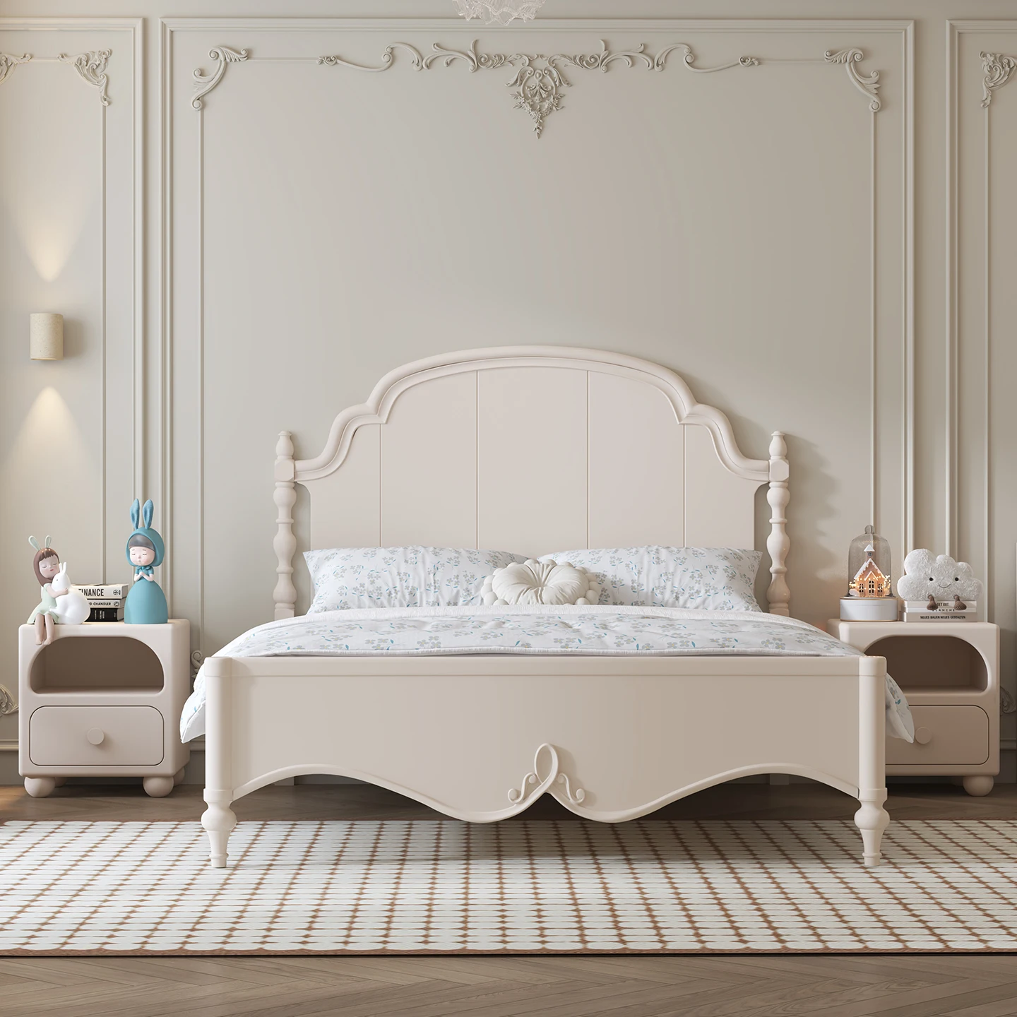 French Cream-Style Solid Wood Children's Bed Minimalist Modern Princess Bed for Girls & Boys 1.5m Single Bed for Bedroompromote