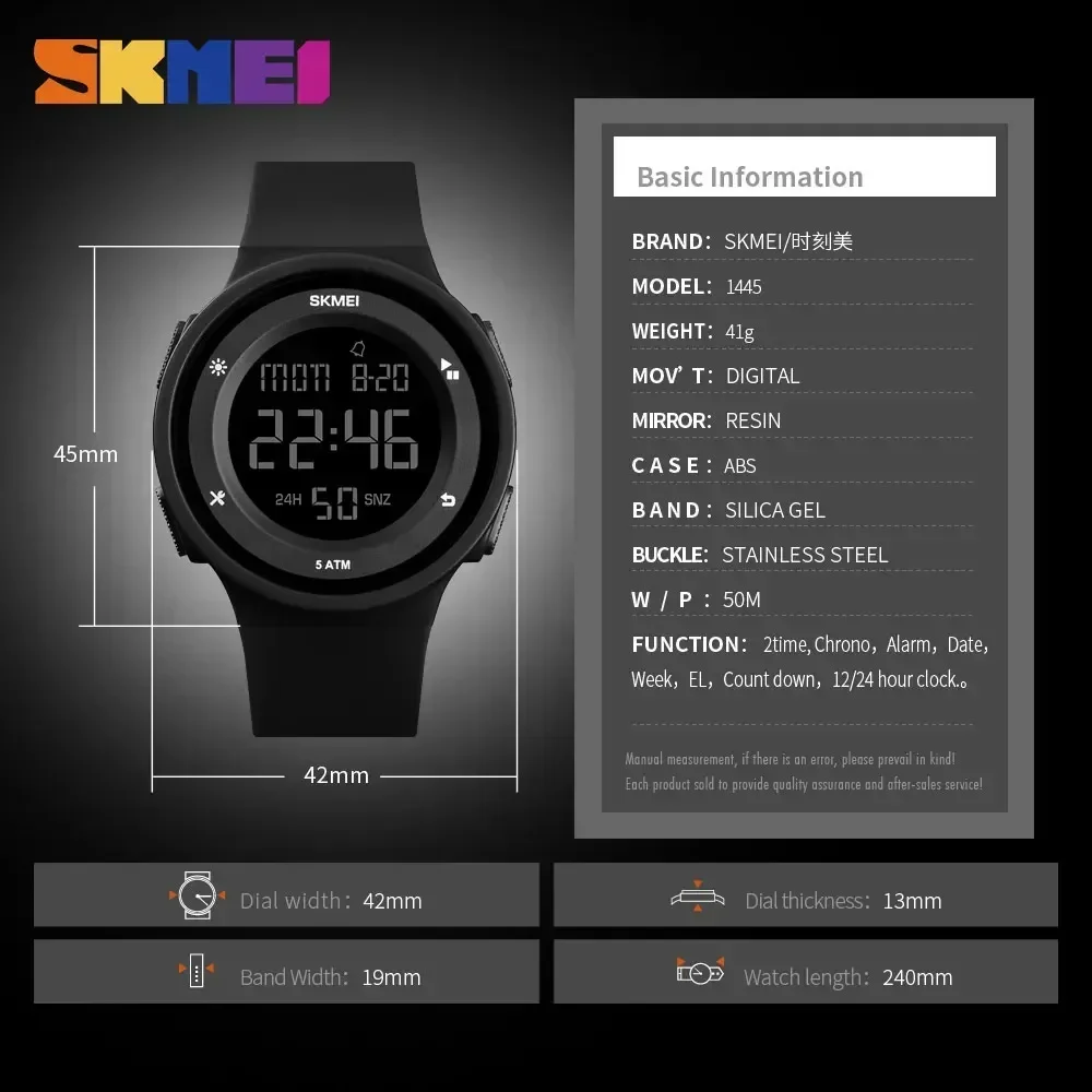 SKMEI 1445 Watches reloj hombre Comfortable Simple Digital Men Women Watch 2 Time Waterproof Mens Ladies Sports Wristwatches