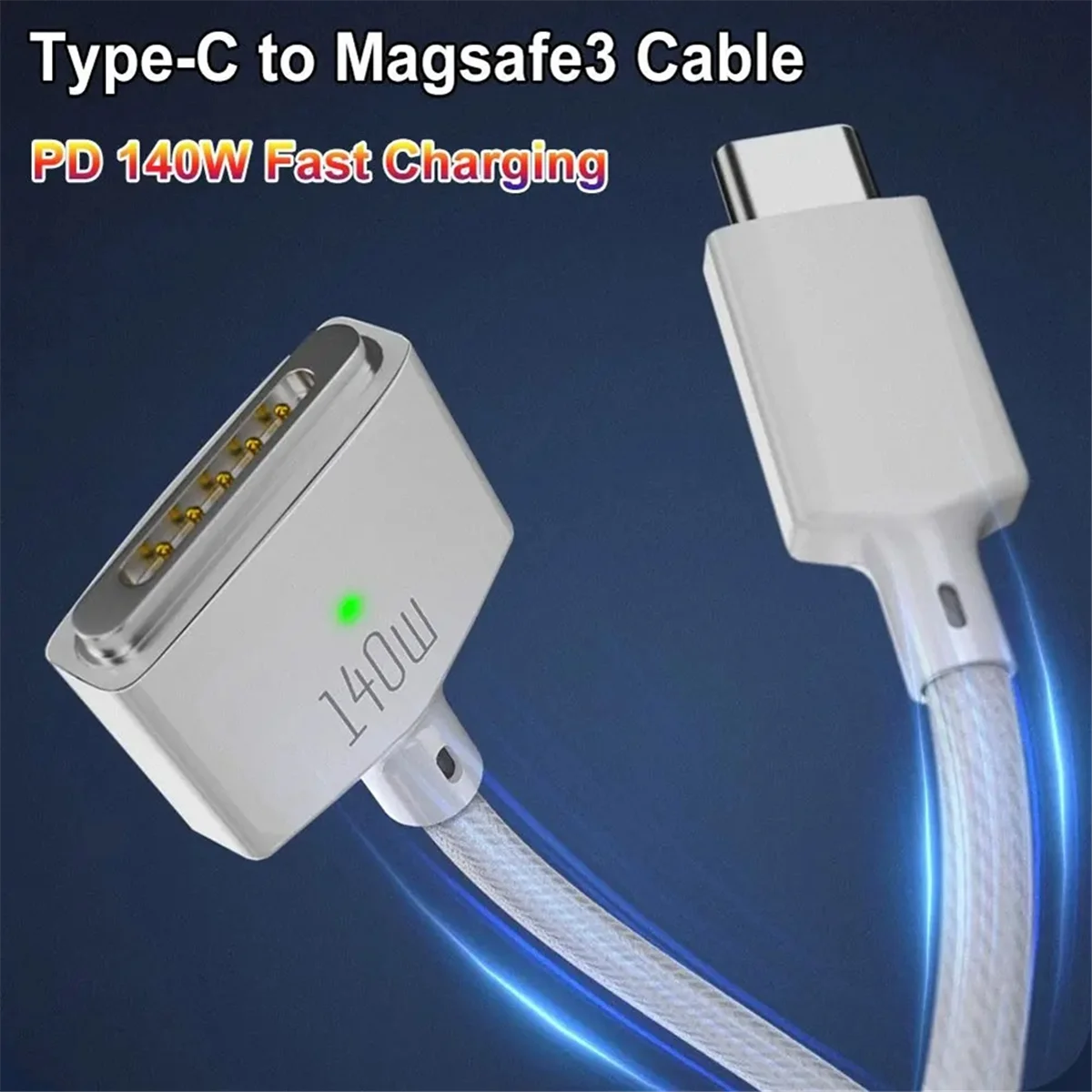 PD 140W Magsafe 3 Magnetic Fast Charger Cable Zinc Alloy Converter Line for MacBook Air/Pro A2442/2485/2681,White