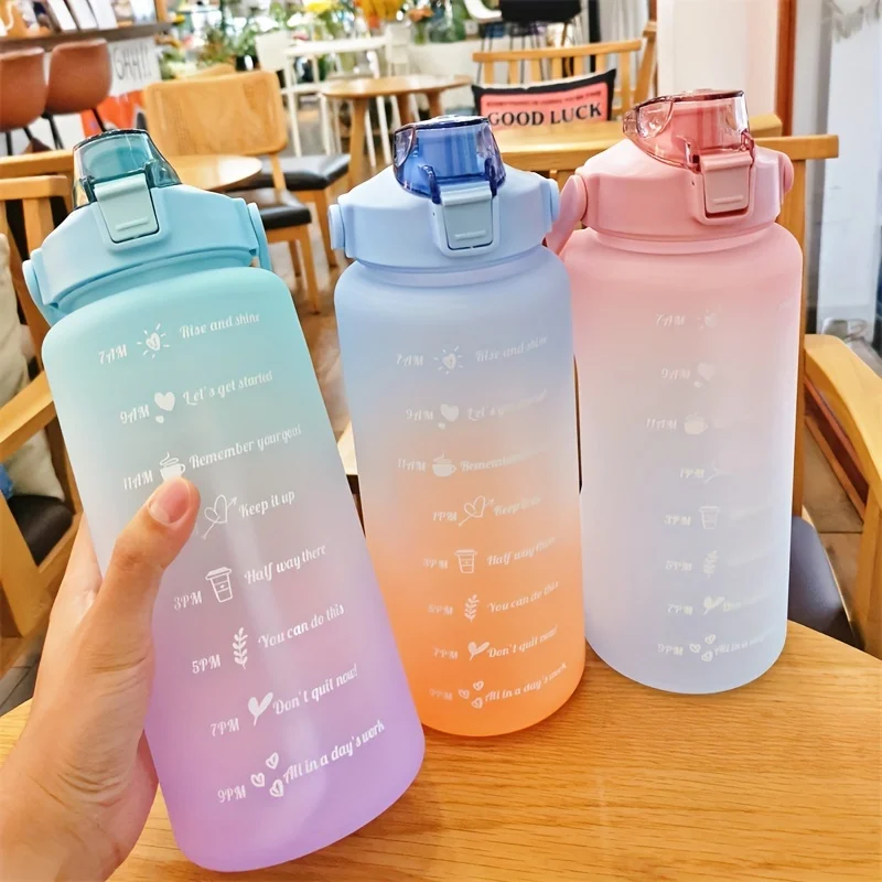 2 Liter Large Capacity Sports Water Bottle Leak Proof Colorful Plastic Cup Drinking Outdoor Travel Portable Gym Fitness Jugs