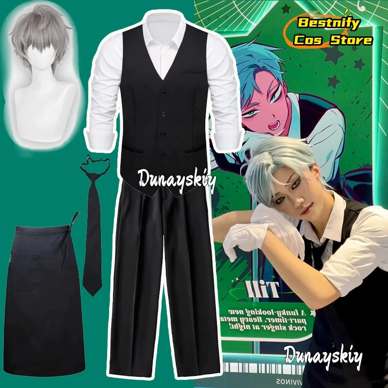 ALIEN STAGE TILL Cosplay Costume Till Coffee Shop Overalls Apron Suit Men Suit Vest V Neck Waistcoat Anime Role-playing Outfit