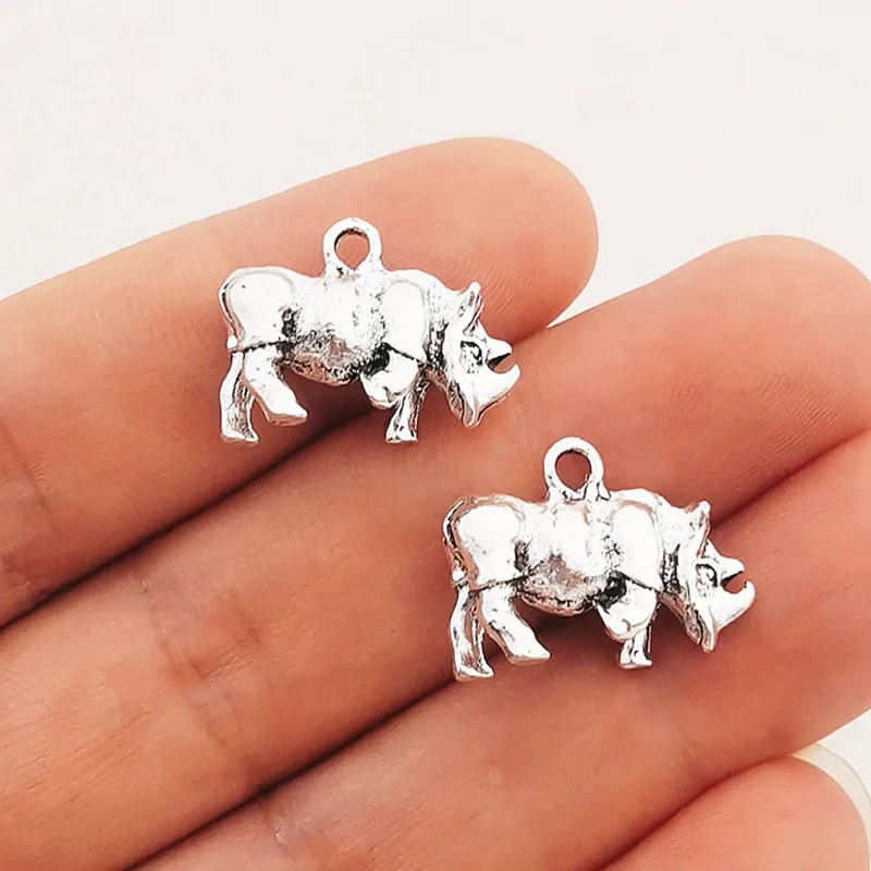 5pcs 21*16mm Antique Silver Color 3D Rhino Rhinoceros Charms Pendant Alloy Charms For Jewelry Making DIY Jewelry Findings