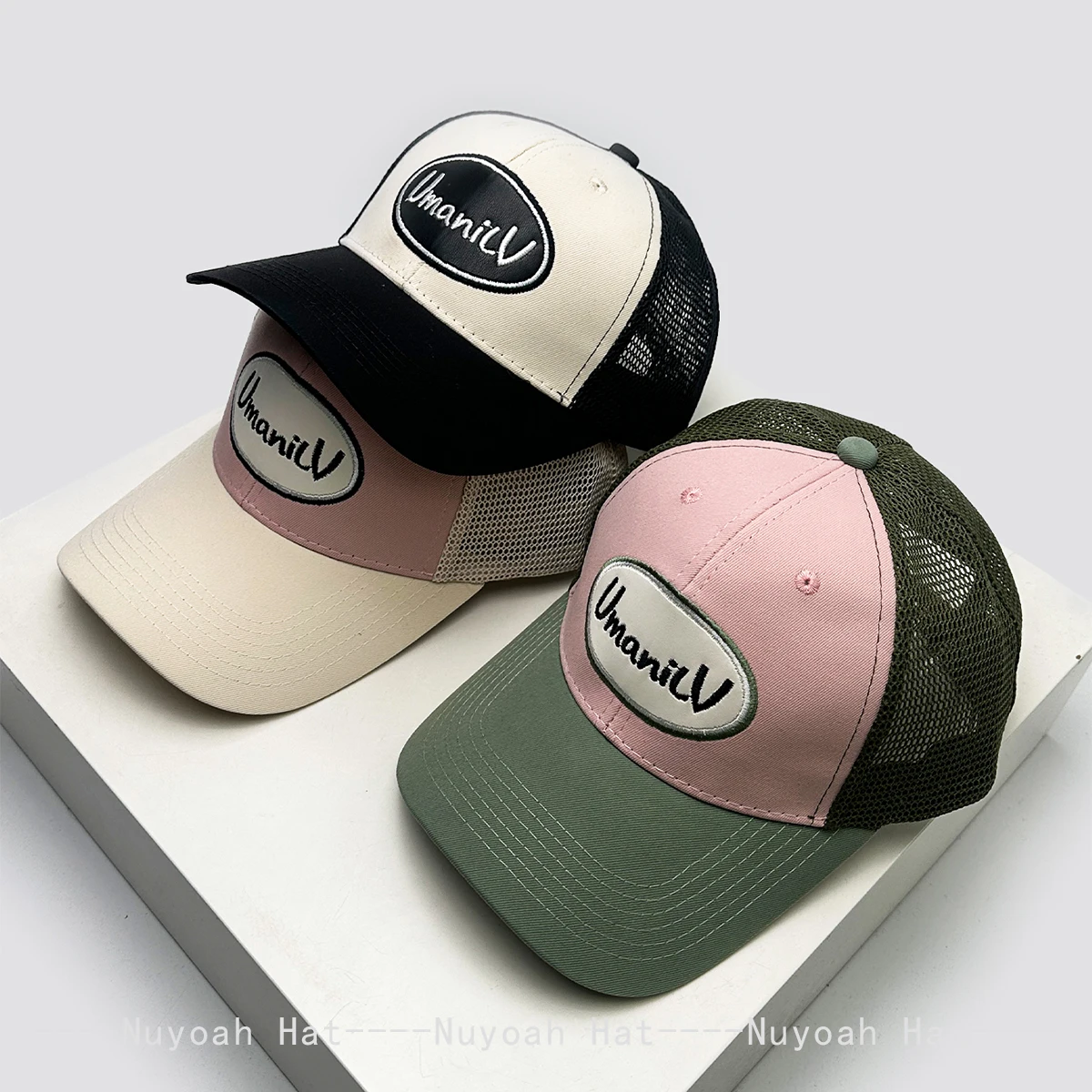 

New Unisex Korean Color Block Letters Embroidery Baseball Hats Simple Breathable Mesh Sunshade Trucker Caps Versatile Personal