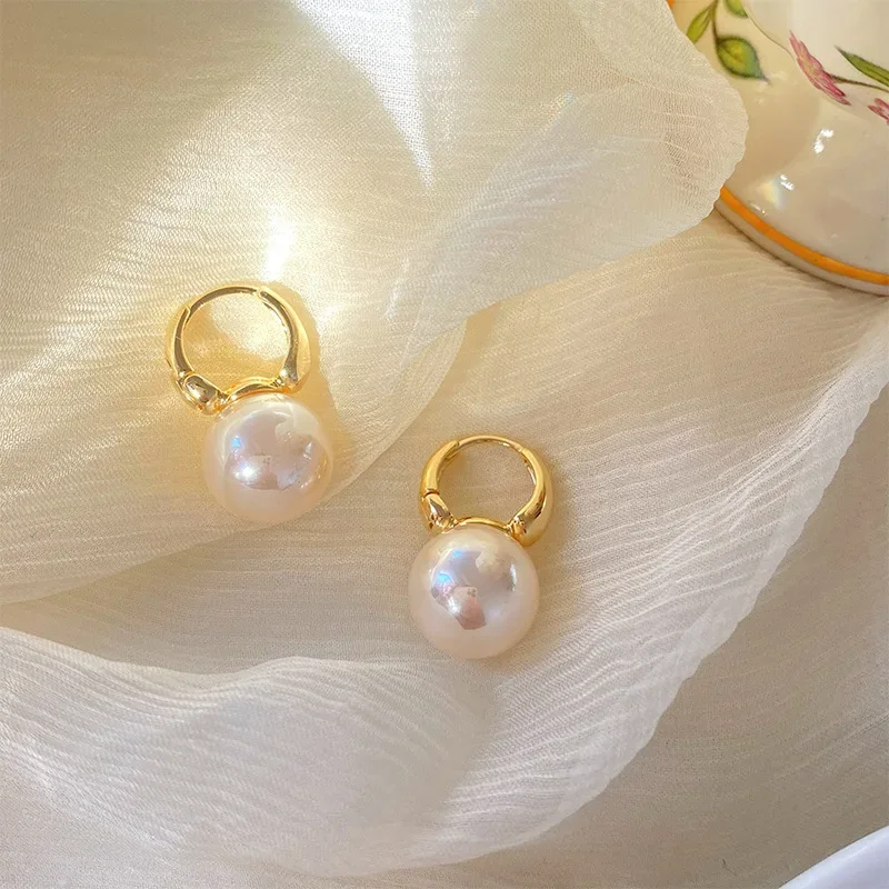 

925 Sterling Silver Hoop Earrings Temperament Simple pearl for Women Wedding Jewelry Accessories