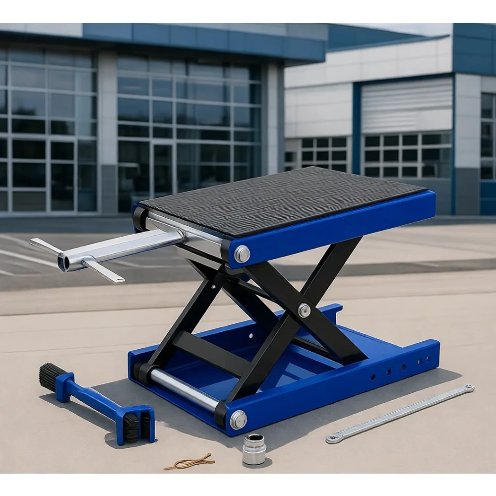 

1100lb Motorcycle Scissor Lift Jack Wide Deck T Handle 3 8 Socket Chain Brush Crank Hoist Stand ATV Dirt Bike
