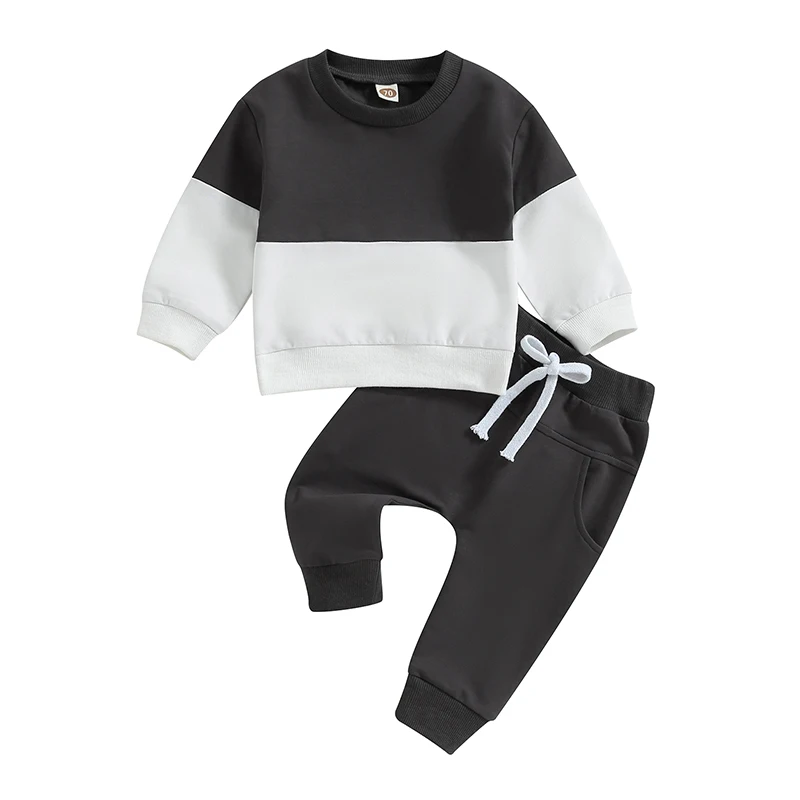 

Infant Baby Boy 2Pcs Fall Clothes Set Contrast Color Long Sleeve Crewneck Sweatshirt Tops Pants Winter Outfits