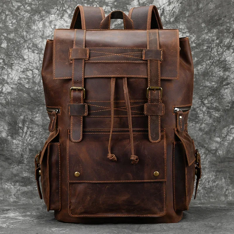 2023 New Arrivals Leather Backpack For Men Male Genuine Leather Laptop Travel Backpack 17 Inch Daypack Shoold Bag Men Male Large