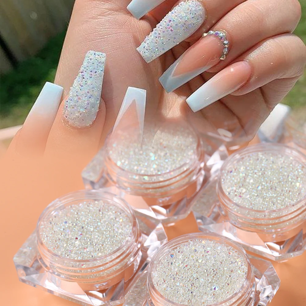 4 Bottle Micro Rhinestones Pixie Crystals Caviar Beads Clear ab Iridescent Rhinestone Shine-Charms Tiny Round Glass Bead for Nai