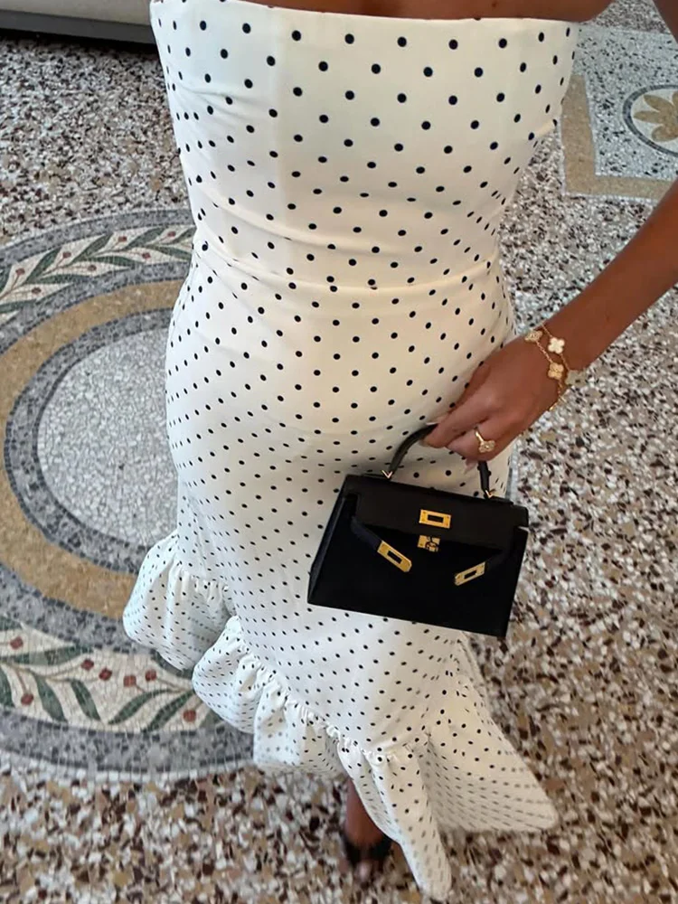 Ahagaga Fashion Strapless Women Dot Dresses Wrapping Chest Sleeveless Regular Causal Beach Style Trumpet Sheath Female Vestidos