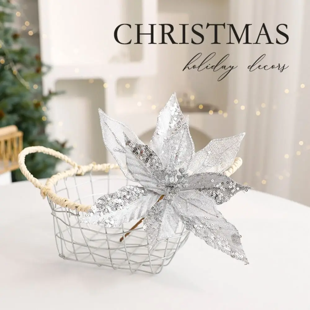 

Large Artificial Glitter Christmas Flower Hanging DIY Wreath Simulated Christmas Flower Sequins Realistic